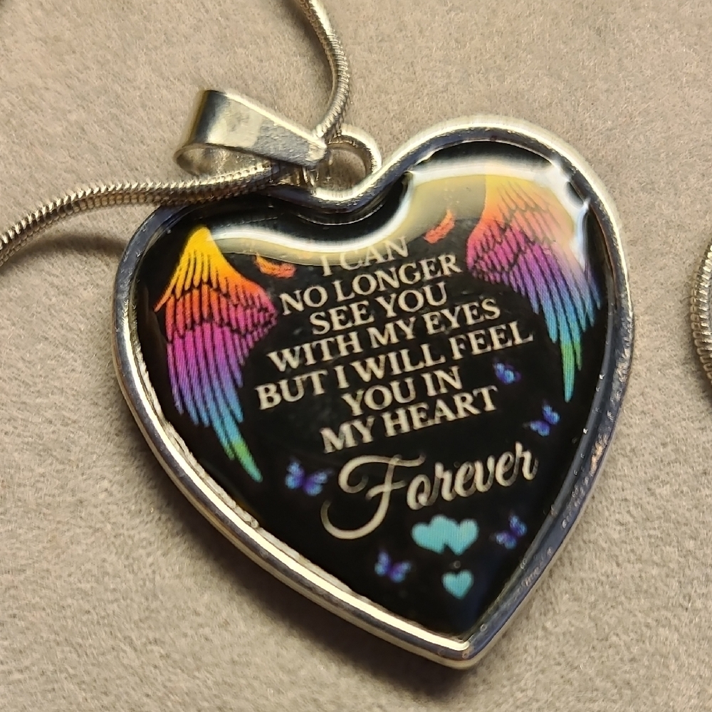 Heart Pendant Necklace with Colorful Wings - Picture 4 of 4